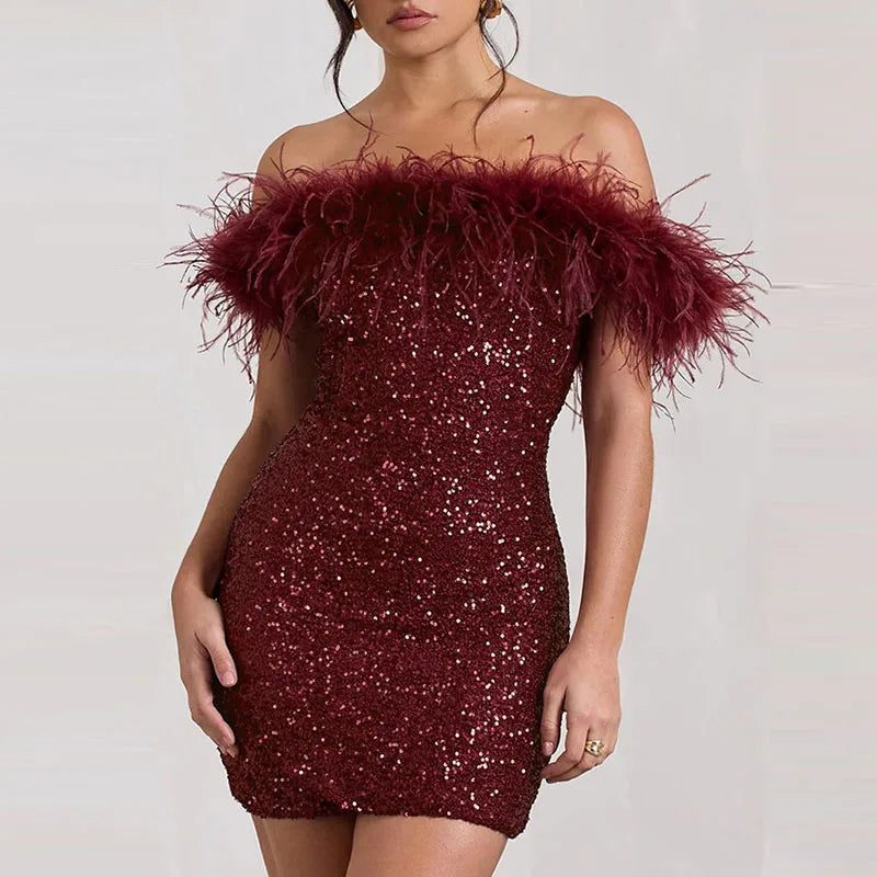 NORVIAS | Off-Shoulder Glitter Dress